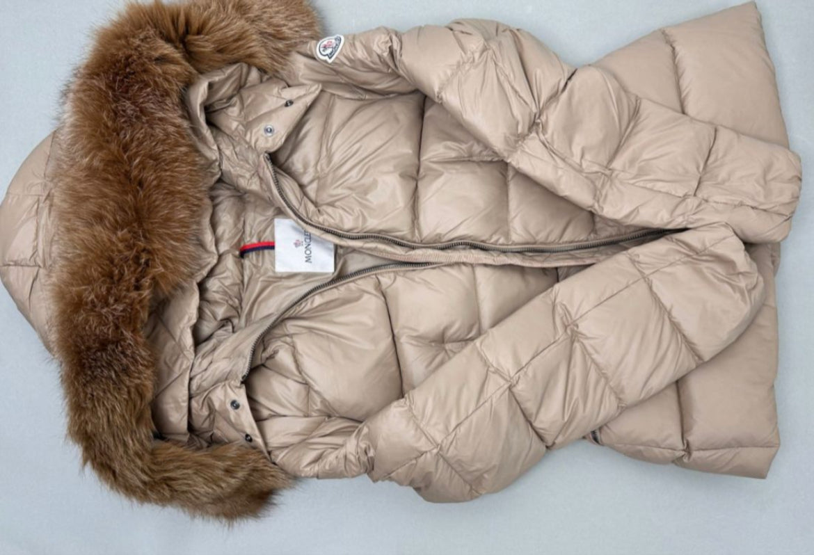 Beige M Fur Trim Puffer