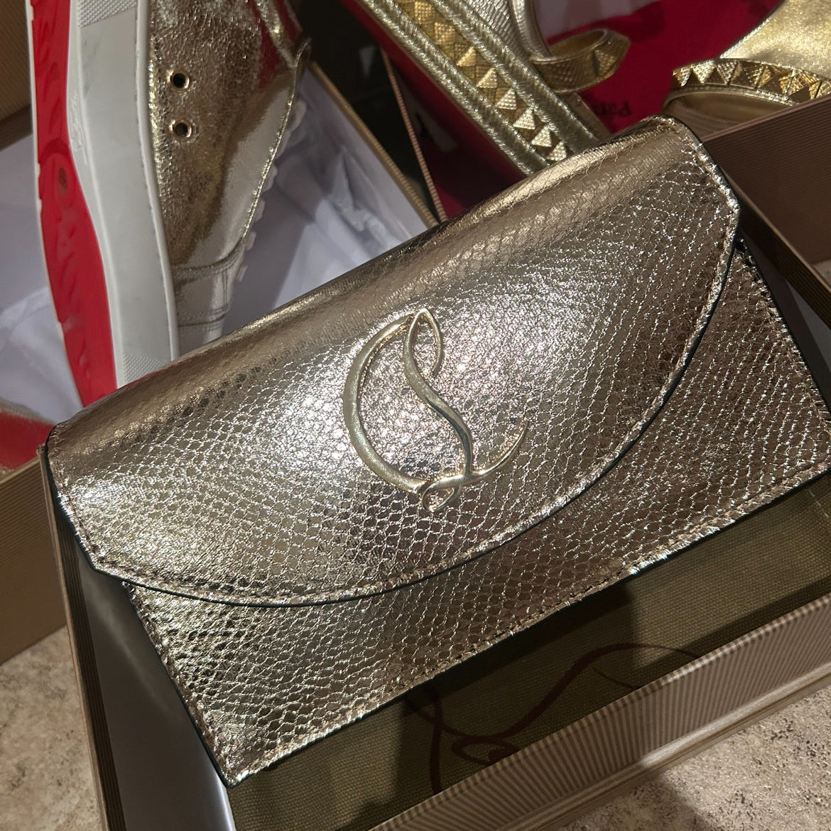 Gold LB Shoes N Bag Set